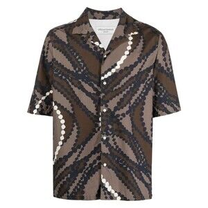 OFFICINE GENERALE Camp Shirt Mens Large Brown Button Up Short Sleeve EREN $340